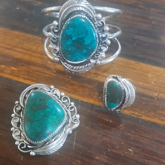 Signed Navajo Sampson Gray Sterling Silver 925 Royston Turquoise Jewelry Suite - Picture 10 of 10